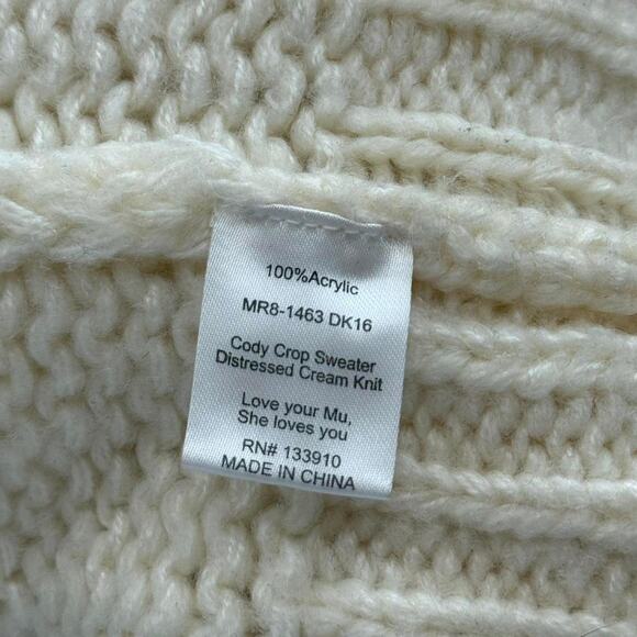 Show Me Your Mumu Cody Crop Sweater Distressed Cream Knit Women’s Medium - Picture 7 of 8